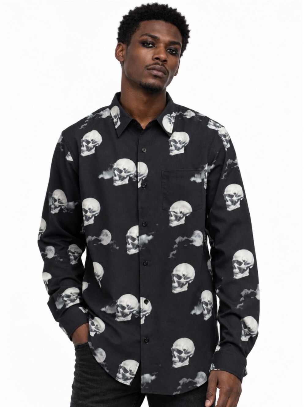 Reason Nightvision Allover Print Viscose Woven Long Sleeve Shirt
